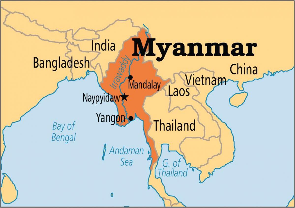 موقع ميانمار في خريطة العالم