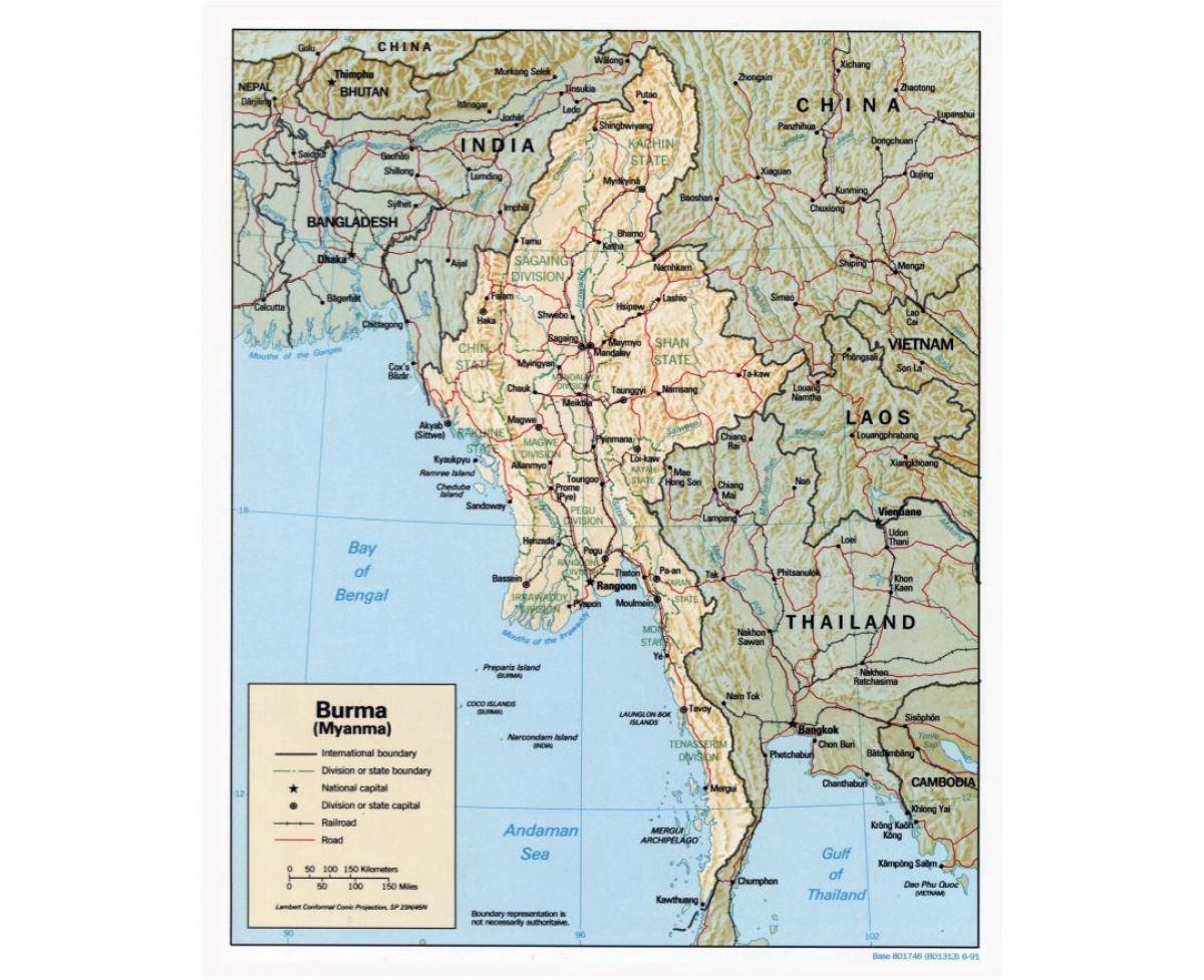 خريطة ميانمار مع المدن